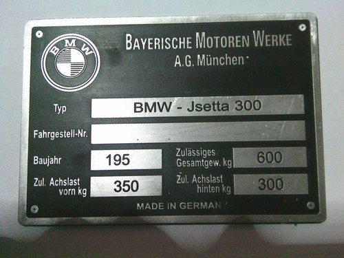 Type plate bmw isetta 300 - type,