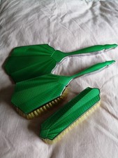  Lovely Green Vintage Dressing Table Vanity Set Mirror Brush Clothes Brush 