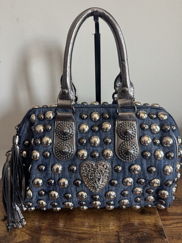 Gging studded denim satchel - studded,