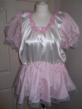 ADULT BABYS~MAIDS~SISSY~UNISEX GORGEOUS 2 COLOUR SATIN & LACE ROMPER WITH SKIRT