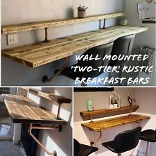 Rustic Two-Tier Breakfast Bar, Supported by Wall Mounted Copper Pipe Brackets