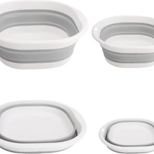 2 Pack of Grey Collapsible Washing Bowls Folding Wash Basin with Hanging Hole