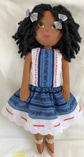 Handmade Rag Doll Black Hair
