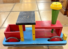 1950's Vintage Wooden Triang Toy With Clock & Bell