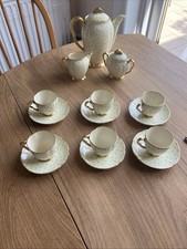 Carlton Ware Hand Rita Coffee Set 15 Piece Rare  Cream Gold & Green Polka Dots