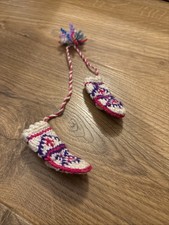 Handmade Christmas Tree Decoration Knitted Snowboots Hanging Vintage Pink Purple