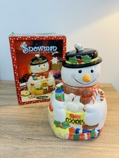Vintage 1990's Rayware Christmas Ceramic Cookie Jar Snowman Retro