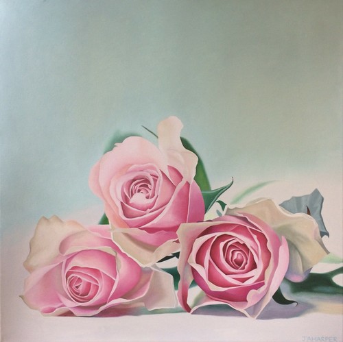 Three pink roses original - , oil