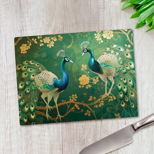 Green gold peacocks glass - gold,