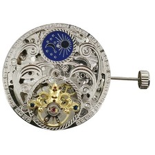 New Flywheel at 6 o'clock 3 Hands Moon Phase Skeleton Mechanical Watch Movement