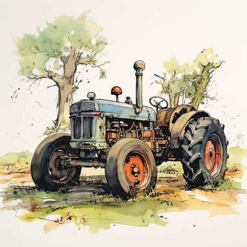 Watercolour classic tractor - watercolour,