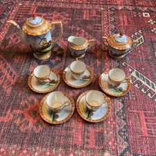 Vintage Japanese Eggshell Porcelain Tea Set Windmill Boat Scene See Description 
