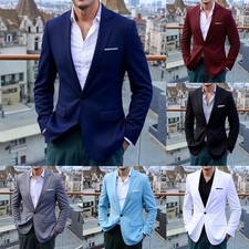 Mens Business Suit Coat Single Button Slim Fit Blazer for Wedding Groom