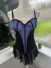 Vintage Blue & Black Babydoll Lingerie approx size 8-10 Approx cup size B
