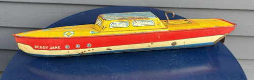 Vintage tin litho - , boat