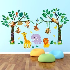 Decowall SG-2209 Jungle Tree and Animals Wall Stickers for kids Bedroom Playroom