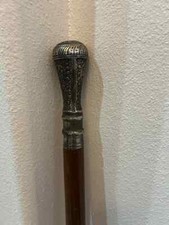 Edwardian Stick Antique Walking Gadget Presentation Cane Victorian Silver Pewter