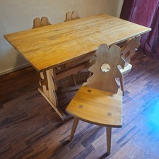 Mid Century Polish Cepilia Handcrafted Wood Dining Table Four Chairs Vintage