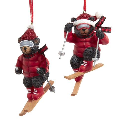 Lodge skiing bear ornaments - lodge,