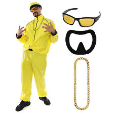 MENS 90'S RAPPER FANCY DRESS COSTUME YELLOW TRACKSUIT GLASSES CHAIN BEARD TV