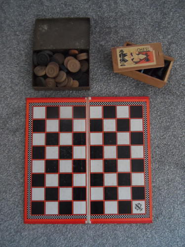 Vintage chess set draughts - set/draughts, &