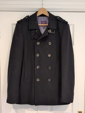 Ted Baker Men's Pea Coat Navy Blue Wool Blend, Size 4 (Large)