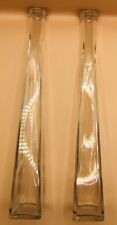 VASES  2 TALL SINGLE BUD CLEAR GLASS NARROW ROUND TOP SQUARE BASE GOOD CONDITION