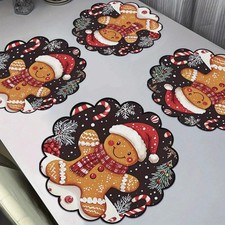 4PCS Christmas Circular Waves Placemats Non Slip Heat Resistant Table Mats NEW!