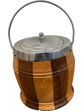 Retro Wooden Ice Bucket with Metal Lid and Handle Stylish Design