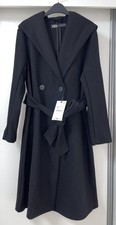 ZARA BLACK SOFT HOODED LAPEL COLLAR DOUBLE BREASTED BELTED COAT SIZE XS BNWT