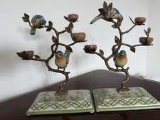 Pair Of Porcelain & Ormolu Continental Finches. French Porcelain.