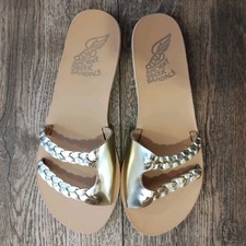 Ancient Greek leria Braid Sandals Gold Leather UK5 EU38 Very  Good Condition