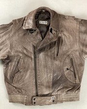 Vintage Distressed Leather Biker Jacket Motorcycle Jacket Bomber Styling Size L