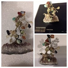 Vintage Gemstone Tree On Amethyst Base Mini Cluster 4 " Tall x 2.5" Long 89g