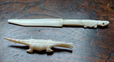 Vintage Bone Letter Opener Carved Turtle Decoration & Crocodile Ornament Figure