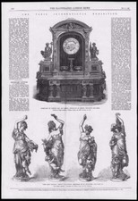 1867 Antique Print - FRANCE PARIS EXHIBITION BRONZE ORNAMENTS STATUE CLOCK (187)
