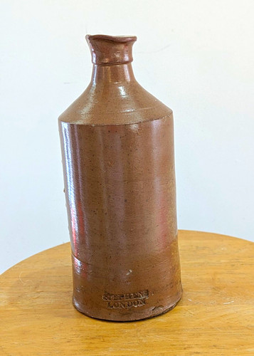 Antique brown stoneware bottle - stoneware,