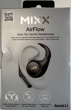 Mixx AirFlow Open Ear Sports Headphones Wireless Bluetooth Water Resistant Black
