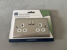 BG Nexus Electrical Double Switched Power Socket, Brushed Steel, 13A 