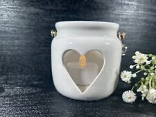 Large White Ceramic T Light Lantern With Cut Out Heart Design and Rope Handle