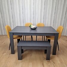 Grey Dining Table with 4 Diamond Stitched Mustard Chairs and 1 Bench
