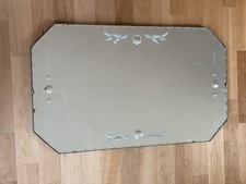 Vintage Frameless Wall Mirror 16”x27” Etched Floral Bevelled Glass