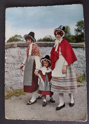Vintage postcard three girls - vintage, postcard,