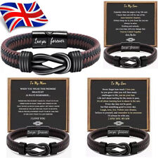 New To My Man Son Love You Forever Leather Braided Bracelet Wristband With Box
