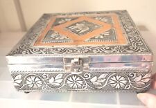 Rustic Metal Square Lidded Tissue Box Indian Elephants Decorative Home Ornament 