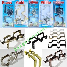 Curtain Brackets Double Pole Rod Holder Wall Bracket Hook With Screws & Plug 2Pc