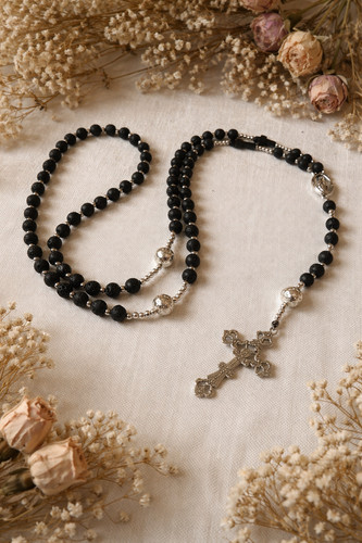 Black lava rosary beads with - black,