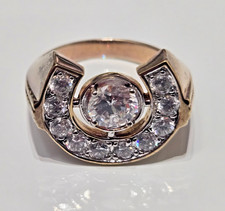 Silver Elvis Presley Horseshoe Ring Cubic Zirconia Stones Ring Size T