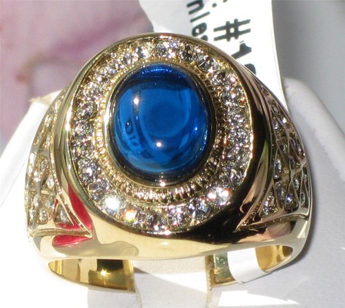 Mens sapphire gold ring - , cz