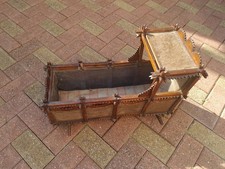 Antique Folk Art Wooden Doll's Crib, Victorian Tramp Art Rocking Cradle Unique.